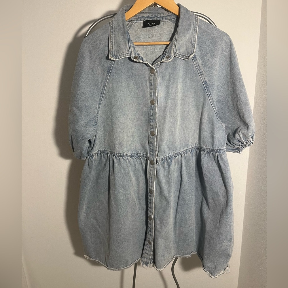 Vici Light Wash Denim Mini Dress